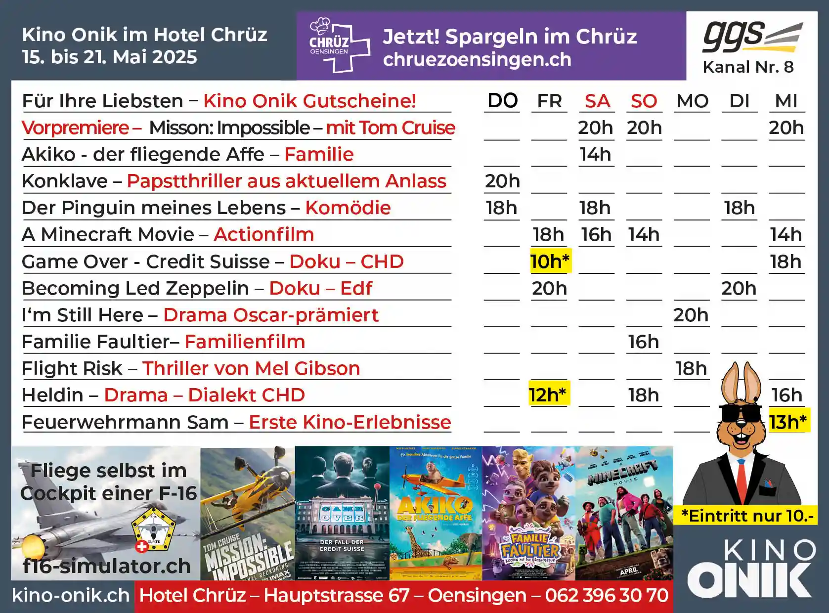 Kinoprogramm W20/25 - Kino Onik Oensingen Kinoprogramm W20/25 - Kino Onik Oensingen